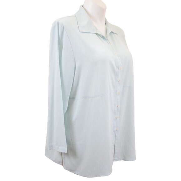 Fred David Woman PLUS Size 18 Buttons Baby Blue Blouse Long Sleeve Shirt Top - Picture 3 of 9
